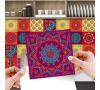 Walplus 24 Pieces 15X15Cm Colourful Mandala Peel And Stick Wall Tiles Sticker - Self Adhesive Stick On Tiles For Kitchen
