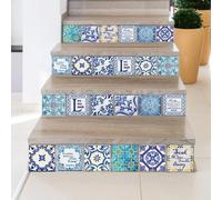 Walplus 24 Pieces 15X15Cm English Quote Vintage Blue Tile Stickers