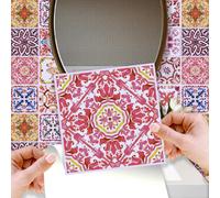 Walplus 24 Pieces 15X15Cm Moroccan Rose Red Mosaic Peel And Stick Wall Tiles Sticker - Self Adhesive Stick On Tiles For Kitchen
