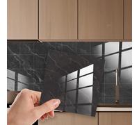 Walplus 24Pcs 15Cm(6") Glossy Marble Peel And Stick Wall Tiles Sticker - Black Ink Self Adhesive Stick On Tiles For Kitchen