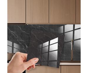 Walplus 24Pcs 15Cm(6") Glossy Marble Peel And Stick Wall Tiles Sticker - Black Ink Self Adhesive Stick On Tiles For Kitchen