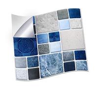WALPLUS 24pcs 15x15cm Stone Selection Blue and Grey Mosaic Wall Tile Sticker Set Aluminium Film Peel and Stick Backsplash Decals Home Decors Splashback for Kitchen Bathroom Tiles Paint Stick on Wall