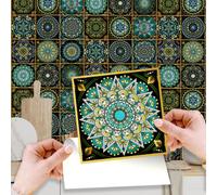 Walplus 24Pcs Green Gold Hode Moroccan Peel And Stick Wall Tiles Sticker - Adhesive Stick On Tiles For Backsplash 15X15 Cm