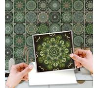 Walplus 24Pcs Green Vintage Moroccan Peel And Stick Wall Tiles Sticker - Adhesive Stick On Tiles For Backsplash 15X15 Cm