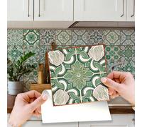 Walplus 24Pcs Light Green Vintage Azulejo Peel And Stick Wall Tiles Sticker - Adhesive Stick On Tiles For Backsplash 15X15 Cm