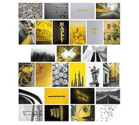 WALPLUS 27 Stickers of 20x30cm(7.8x11.8") Yellow and Grey Adhesive Aesthetic Wall Mural Collage Set Mural Art Vinyl Nursery Decorations for Living Room Kids Bedroom Decors Home Removable DIY Gift