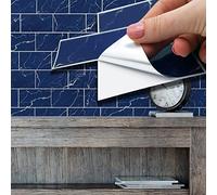 WALPLUS 28.5x14cm@12 pcs Blue Marble Metro Flat Tile Sticker Backsplash Tile Paint Stick on Tiles Peel and Stick Self Adhesive Wall Tiles Stickers for Kitchen Bathroom Tile Transfer