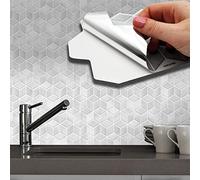 WALPLUS 28.5x14cm@12 pcs Grey Stone Hexacube Wall Tile Sticker Backsplash Tile Paint Stick on Tiles Peel and Stick Self Adhesive Wall Tiles Stickers for Kitchen Bathroom Tile Transfer, WT1716