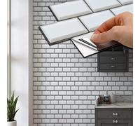 WALPLUS 28.5x14cm@12 pcs Off White Subway Brick Tile Sticker Backsplash Tile Paint Stick on Tiles Peel and Stick Self Adhesive Wall Tiles Stickers Kitchen Bathroom Tile Transfer