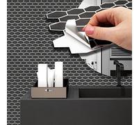 WALPLUS 28.5x14cm@12 pcs Shimmering Black Honeycomb Hexa Wall Tile Sticker Backsplash Tile Paint Stick on Tiles Peel and Stick Self Adhesive Wall Tiles Stickers for Kitchen Bathroom Tile Transfer