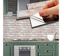 WALPLUS 28.5x14cm@ 12 Units Rose Marble Subway Brick Tile Sticker Backsplash Tile Paint Stick on Tiles Peel and Stick Self Adhesive Wall Tiles Stickers for Kitchen Bathroom Tile Transfer WT1707