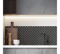 WALPLUS 28.5x14cm@24 pcs Shimmering Black Honeycomb Hexa Wall Tile Sticker Backsplash Tile Paint Stick on Tiles Peel and Stick Self Adhesive Wall Tiles Stickers for Kitchen Bathroom Tile Transfer