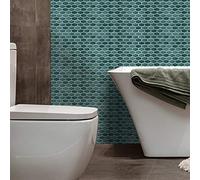 WALPLUS 28.5x14cm@24 pcs Shimmering Green Honeycomb Hexa Wall Tile Sticker Backsplash Tile Paint Stick on Tiles Peel and Stick Self Adhesive Wall Tiles Stickers for Kitchen Bathroom Tile Transfer