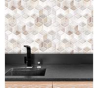 WALPLUS 28.5x14cm@36 pcs Beige Stone Hexacube Wall Tile Sticker Backsplash Tile Paint Stick on Tiles Peel and Stick Self Adhesive Wall Tiles Stickers for Kitchen Bathroom Tile Transfer