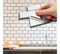 WALPLUS 28.5x14cm@36 pcs Brilliant White Metro Flat Tile Sticker Backsplash Tile Paint Stick on Tiles Peel and Stick Self Adhesive Wall Tiles Stickers for Kitchen Bathroom Tile Transfer, WT1701X3