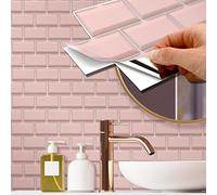 WALPLUS 28.5x14cm@48 pcs Blush Pink Subway Brick Tile Sticker Backsplash Tile Paint Stick on Tiles Peel and Stick Self Adhesive Wall Tiles Stickers for Kitchen Bathroom Tile Transfer