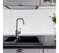 WALPLUS 28.5x14cm@60 pcs Brilliant White Silver Leaf Wall Tile Sticker Backsplash Tile Paint Stick on Tiles Peel and Stick Self Adhesive Wall Tiles Stickers for Kitchen Bathroom Tile Transfer