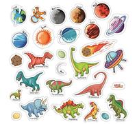 WALPLUS 28 PCS Window Thick Window Gel Clings Reusable Kids Dinosaurs and Solar System for Window Decoration Removable