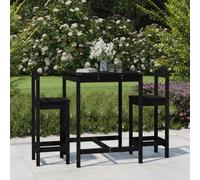 Walplus 3 Piece Garden Bar Set Black Solid Wood Pine