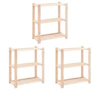 Walplus 3-Tier Storage Racks 3 Pcs 80X38X90 Cm Solid Pinewood 150 Kg