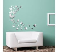 Walplus WSM2057 14 Wall Art + WS1013 3D Mirror Butterflies, Silver