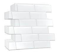 WALPLUS 3D Tile Stickers for Bathroom Peel and Stick Backsplash 30x15 cm(12"x6") Peel and Stick Tiles Kitchen Removable Tile Transfer for Kitchen Pure White Sticky Wall Tiles 20 PCS