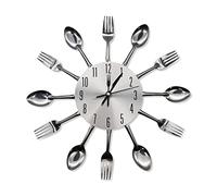 WALPLUS 3D Spoon and Fork Modern Creative Wall Clock Attention Getting Special Décor for Kitchen Decoration Living Room Style Gift Idea Silver Cutlery 32cm(13") Clock
