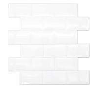 WALPLUS 3D Sticky Wall Tiles 30x15 cm Self Adhesive Kitchen Removable Tile Stickers for Kitchen Self Adhesive Tiles for Walls Pure White Glossy Stick on Wall 20 PCS