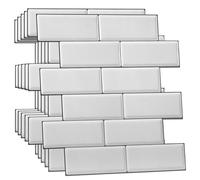 WALPLUS 3D Tile Stickers Peel and Stick Backsplash Splashback Decals Tile Transfer for Kitchen Bathroom Living Room Stick on Tile Waterproof White Metro 48 Sheets 30.5x15.4cm