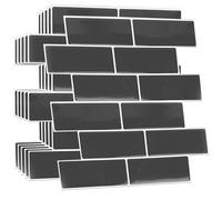 WALPLUS 3D Tile Stickers Peel and Stick Backsplash Splashback Decals Tile Transfer for Kitchen Bathroom Living Room Waterproof - Elegant Dark Grey Glossy 24 Sheets 30.5 x 30.5cm(12")
