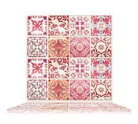 WALPLUS 3D Tile Stickers Peel and Stick Backsplash Splashback Decals Tile Transfer for Kitchen Bathroom Living Room Stick on Tile Waterproof Moroccan Rose Red Mosaic 16 Sheets 15.4cm(6")