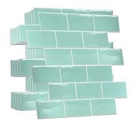 WALPLUS 3D Tile Stickers Peel and Stick Backsplash Splashback Decals Tile Transfer for Kitchen Bathroom Living Room Stick on Tile Waterproof Capri Sea Metro Subway 80 Sheets 15.4x30.5cm Green