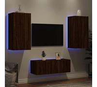 Walplus 4 Piece Tv Wall Units With Led Brown Oak Engineered Wood