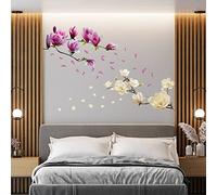 WALPLUS 42x107x0.02cm Wall Stickers Pink&White Magnolia Flowers Mural Art Removable Self-Adhesive Decals Vinyl Home DIY for Living Room Bedroom Office Café Decors Nursury Children Boys Girls Kids