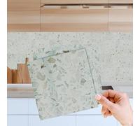 "WALPLUS 15cm(6"")@48pcs Marble Terrazzo Metallic Silver Wall Tile Sticker Tile Paint Stick on Tiles Peel and Stick Self Adhesive Wall Tiles Stickers for Kitchen Bathroom Tile Transfer Backsplash Tile", WT1605X2