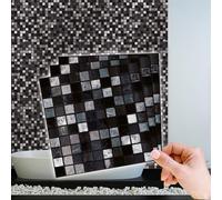 WALPLUS 15cm(6")@48pcs Marquina Metallic Black & White Marble Mosaic Wall Tile Sticker Tile Paint Stick on Tiles Peel and Stick Self Adhesive Tile Sticker for Kitchen Bathroom Tile Transfer Backsplash