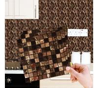 WALPLUS 15cm(6")@48pcs Metallic Brown Marble Mosaic Wall Tile Sticker Tile Paint Stick on Tiles Peel and Stick Self Adhesive Wall Tiles Stickers for Kitchen Bathroom Tile Transfer Backsplash Tile