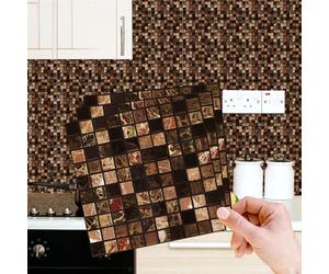 WALPLUS 48 PCS 15cm (6") Metallic Brown Marble Mosaic Tile Stickers | Peel and Stick Self-Adhesive Wall Tiles for Kitchen & Bathroom Backsplash or Tile Upgrade