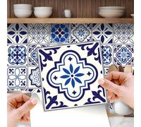 WALPLUS 48 Pcs 15cm(6") Tile Stickers Peel and Stick Backsplash Self-Adhesive Removeable Stick on Wall Vinyl Home Decoration DIY for Living Kitchen Bedroom Splashbacks - Spanish & Moroccan Blue