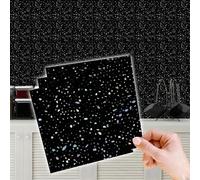 WALPLUS 48 PCS 15cm (6") Terrazzo Holographic Glitter Black Tile Stickers | Peel and Stick Self-Adhesive Wall Tiles for Kitchen, Bathroom, Backsplash & Tile Makeover