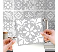 WALPLUS 48 Pcs 15cm Andalu Light Grey Cement Spanish Tile Stickers - Peel & Stick Self-Adhesive Backsplash Decals for Kitchen & Home DIY