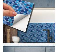 WALPLUS 48pcs 15x15cm Classic Blue Mini Mosaic Wall Tile Sticker Set Aluminium Film Peel and Stick Backsplash Decals Home Decors Splashback for Kitchen Bathroom Tiles Paint Stick on Wall Living Room