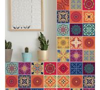 WALPLUS 15cm(6") 48 pcs Tile Stickers Tera Mandala Mediterranean Peel and Stick Backsplash Self-Adhesive Decals Vinyl Home Decors DIY Splashback for Kitchen Bathroom Tile Paint Stick on Tiles Transfer