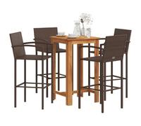 Walplus 5 Piece Garden Bar Set Brown Solid Wood Acacia And Poly Rattan