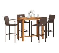 Walplus 5 Piece Garden Bar Set Brown Solid Wood Acacia And Poly Rattan