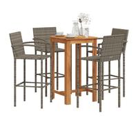 Walplus 5 Piece Garden Bar Set Grey Solid Wood Acacia And Poly Rattan