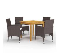 Walplus 5 Piece Garden Outdoor Dining Set Suitable For Backyard, Patio With Cushions Brown