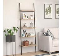 Walplus 5 Tier Leaning Shelf Light Brown And Black Finish 64X34X185.5 Cm