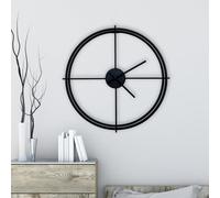 Walplus 50Cm X 50Cm Larry's Minimalist Black Clock - Iron Non-Ticking Wall Clock For Living Room, Bedroom, Office And Kitchen