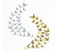 WALPLUS 52pcs 2 Styles and 3 Sizes Realistic 3D Butterflies Mix Gold and Holographic Silver Wall Stickers Decorations Butterfly Set Home Decor Wall Decals for Bedroom Birthdays Weddings Party Baby